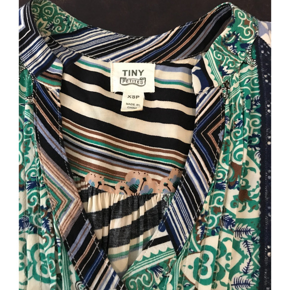 Anthropologie TINY Caviana Shirt Green Drop Waist Dress Mixed Print - Size PXS - Picture 5 of 11